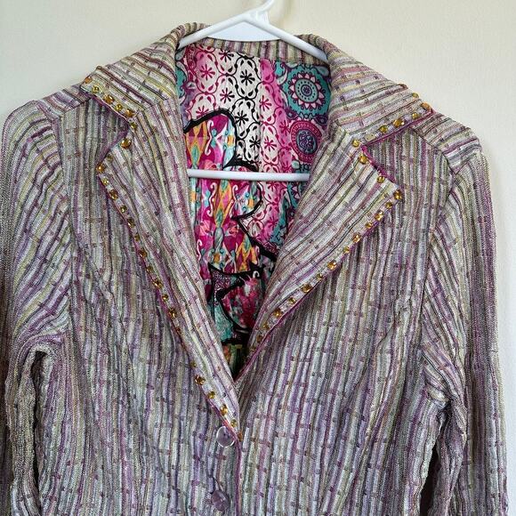 Women's SMALL Beaded Embellished Blazer Button Up Long Sleeve Glam Recency - Picture 2 of 12